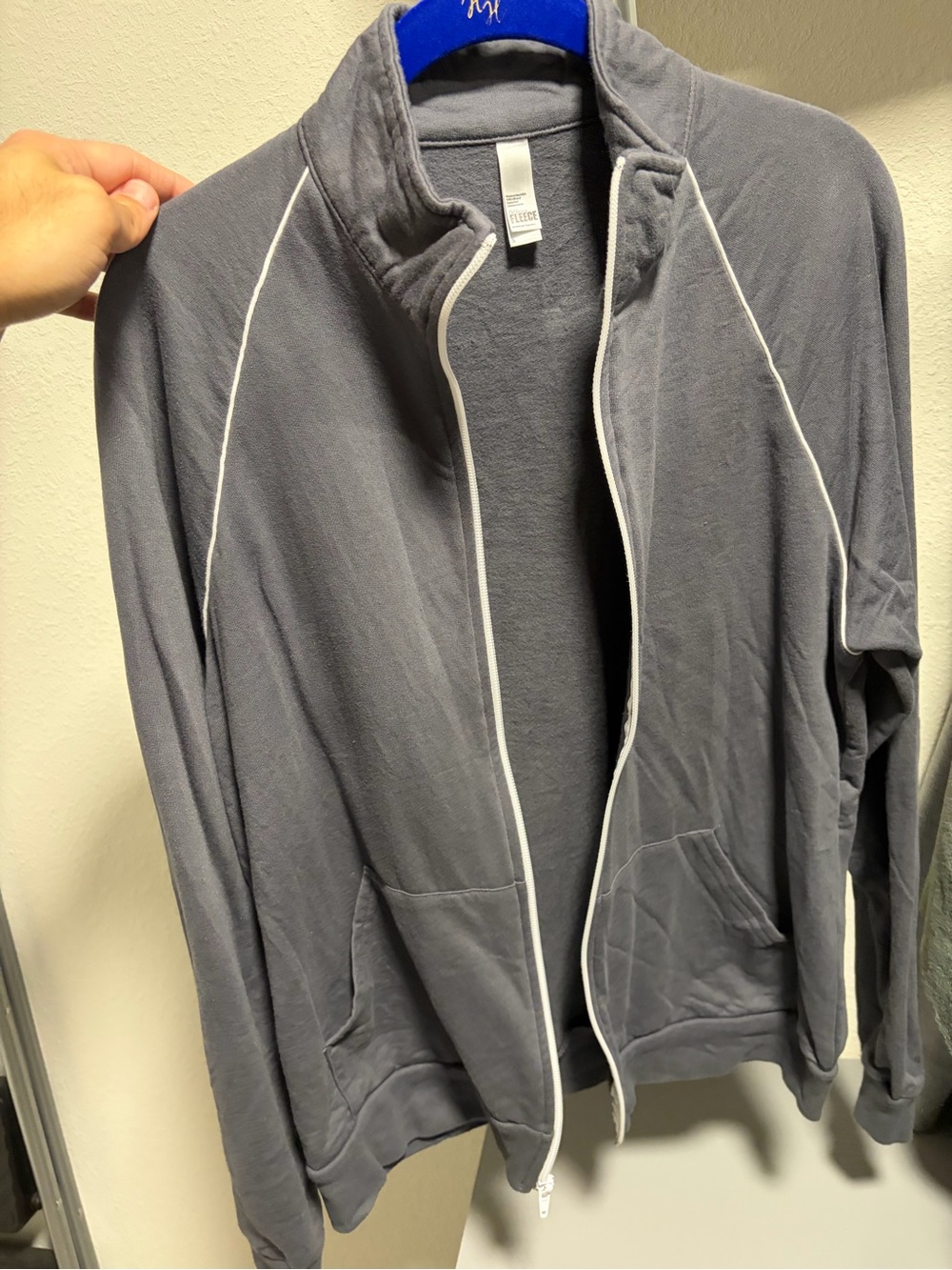 American Apparel Gray Lightweight Zip Shirt Jacket with White Piping